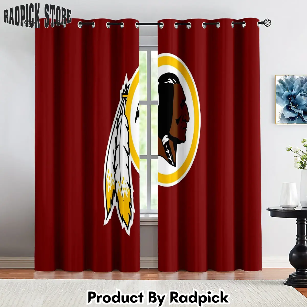 Radpick washington commanders football team curtains drapes for window treatment set 3 rp852104